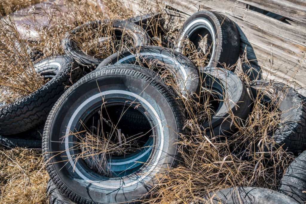 Tire trash at the backyard, SK, Canada.